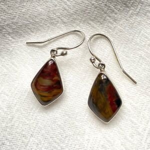 Pietersite Drop Earrings – 925 Sterling Silver Hooks – Stormy Desert Tones